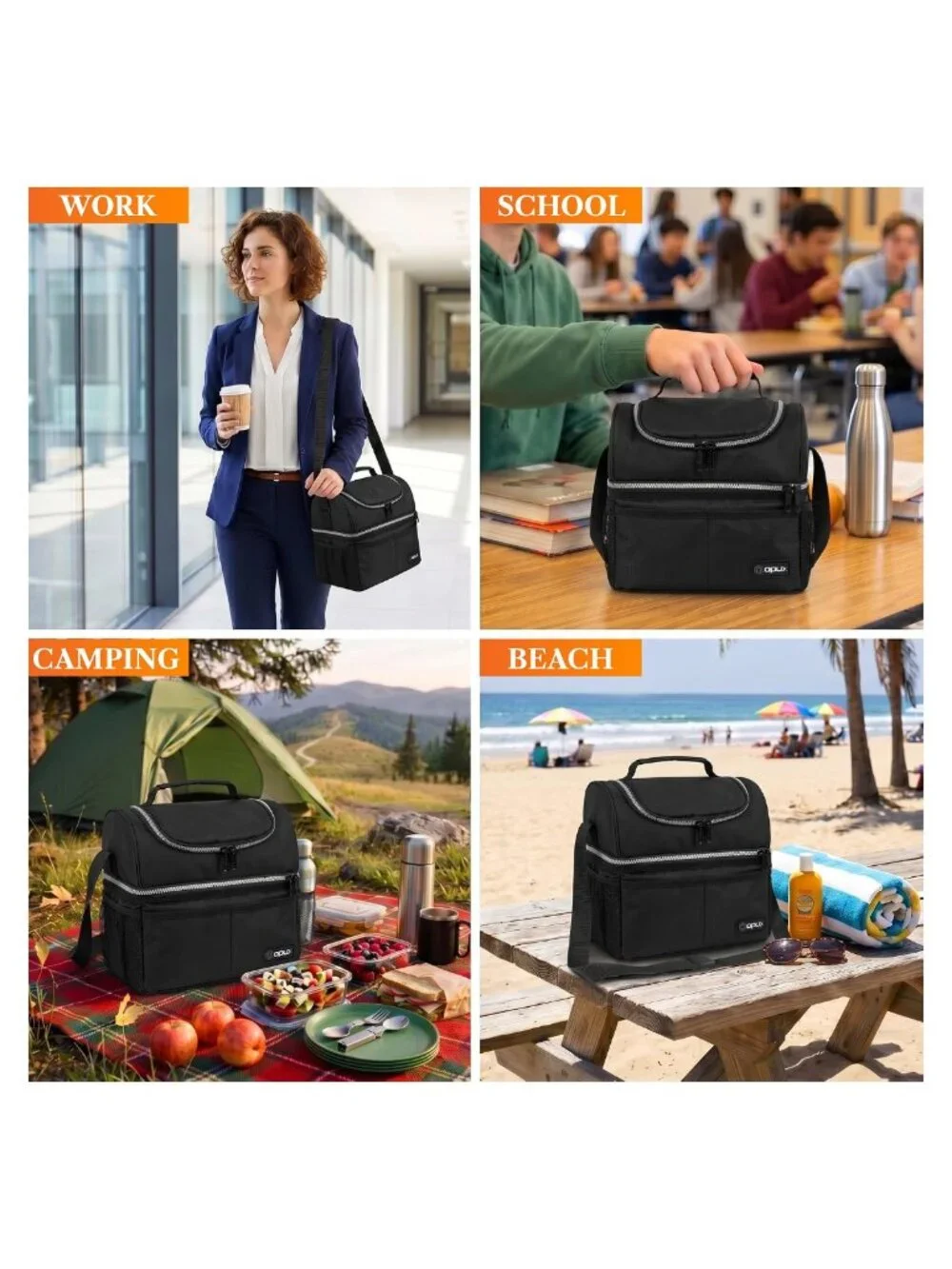 Insulated Lunch Bag Double Decker Leakproof 16 Can Capacity